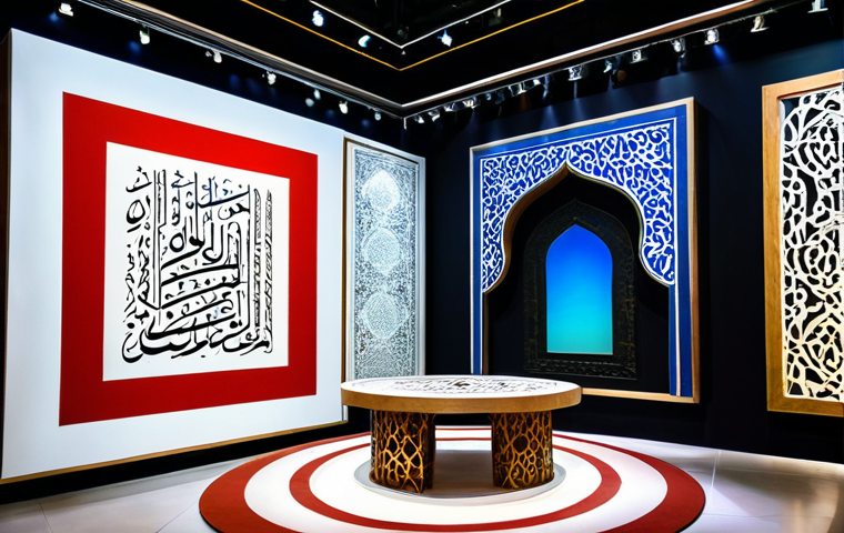 **
"A modern art installation in Dubai showcasing vibrant colors and Arabic calligraphy. Dynamic lighting illuminates flowing fabrics with intricate patterns. A subtle scent of oud permeates the air. Visitors are fully clothed, enjoying the professional and family-friendly exhibition. Safe for work, appropriate content, perfect anatomy, natural proportions, high quality."
**