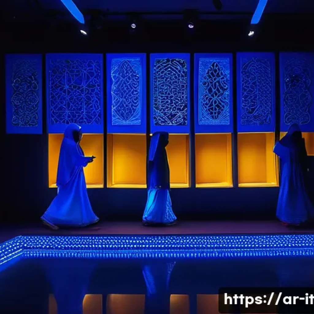다감각 예술 경험 디자인의 감각적 요소 - **Prompt:** "A captivating multi-sensory art installation within a contemporary Arabian gallery. The...