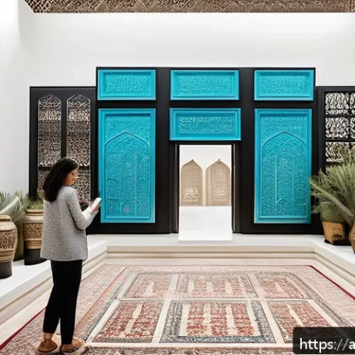 Home 30 다감각 예술 경험 디자인을 위한 설문조사 기법 - A sophisticated art gallery scene showcasing a diverse group of Arabic-speaking visitors engaging wi...