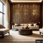 Home 23 다감각 예술 경험 디자인의 브랜드 전략 - A sophisticated Middle Eastern boutique interior with warm, ambient lighting and soft, earthy tones ...