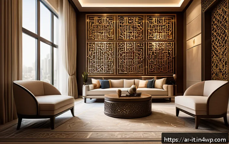 다감각 예술 경험 디자인의 브랜드 전략 - A sophisticated Middle Eastern boutique interior with warm, ambient lighting and soft, earthy tones ...